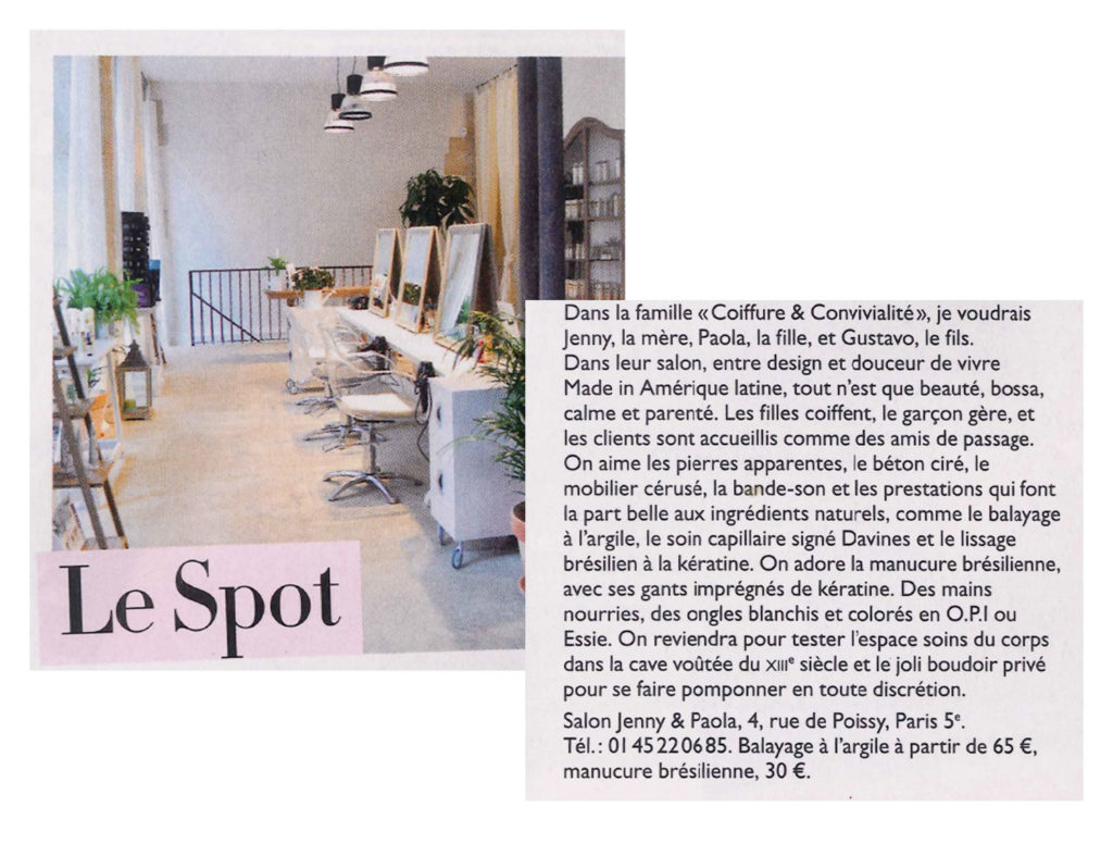 Article de presse coiffeur Jenny & Paola magazine grazia
